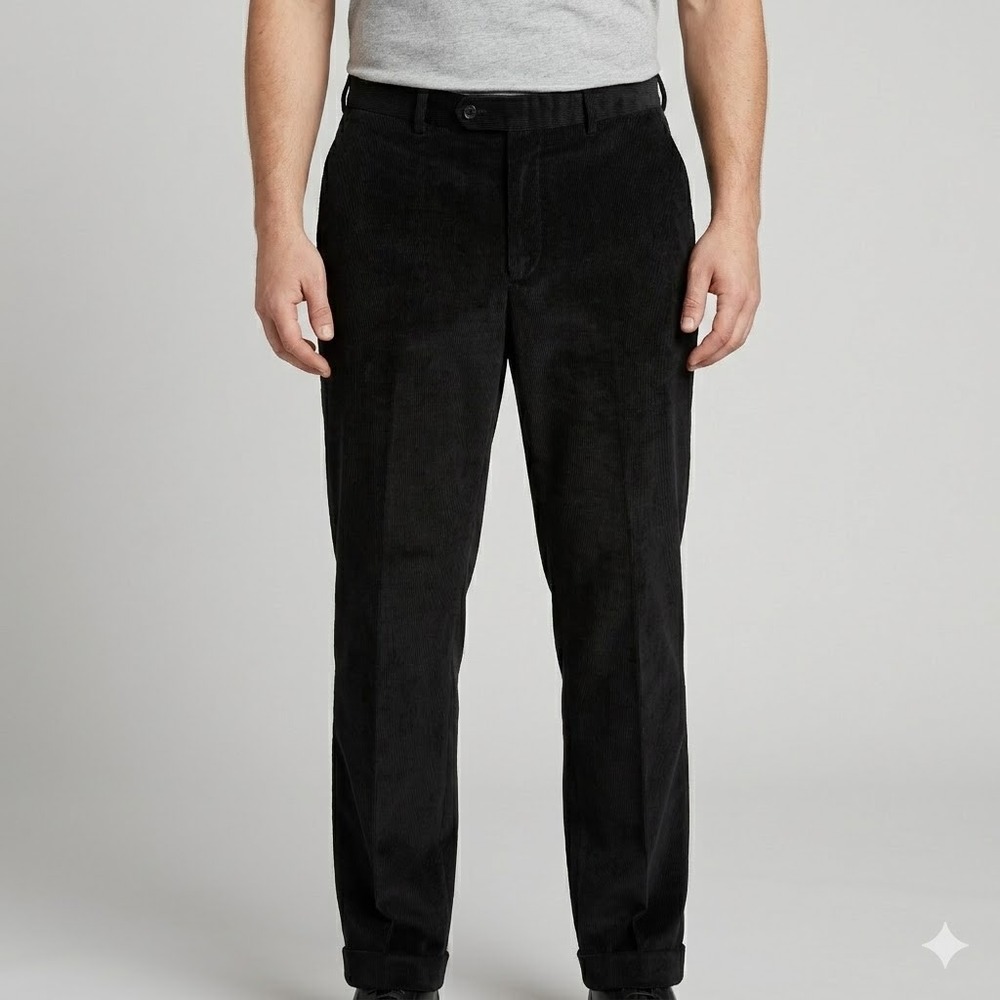 Joseph & Feiss Black Corduroy Dress Pants Flat‎ Front Pleated Cuff W36